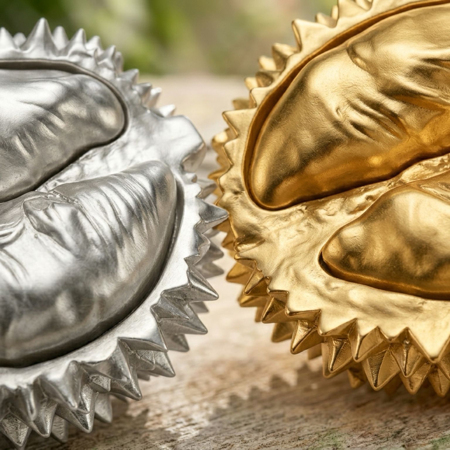 Silver fruit sculpture